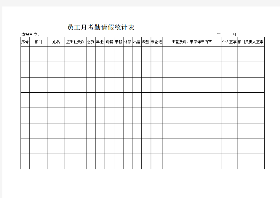 月考勤请假统计表