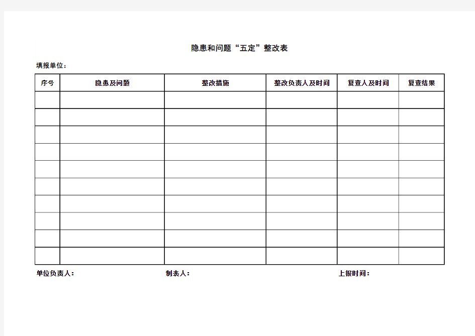 隐患和问题五定整改表