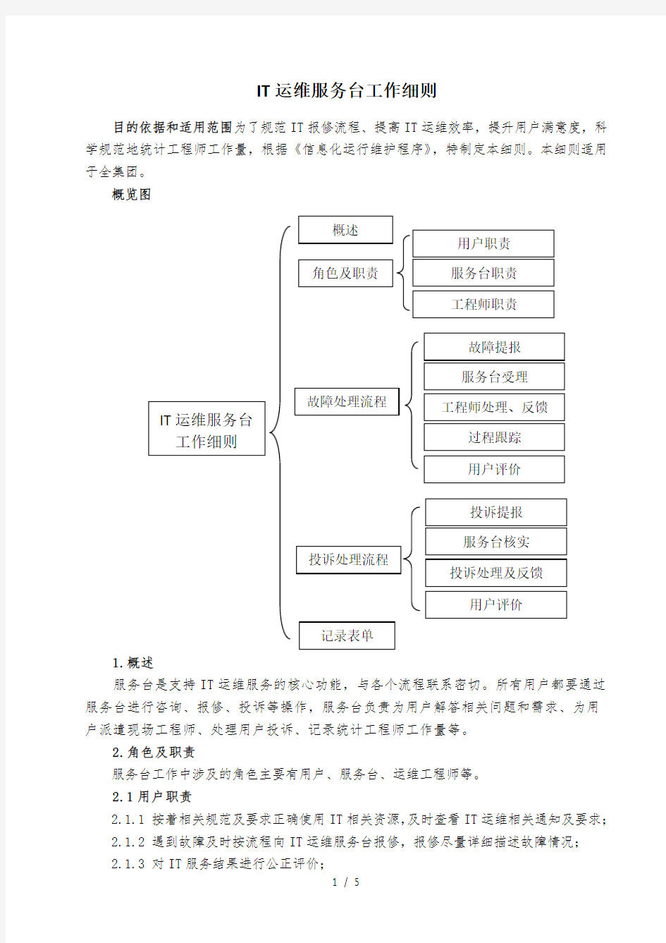 IT运维服务台工作细则