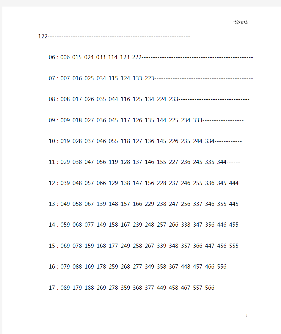 3d和值速查表(全部的1000个组合)