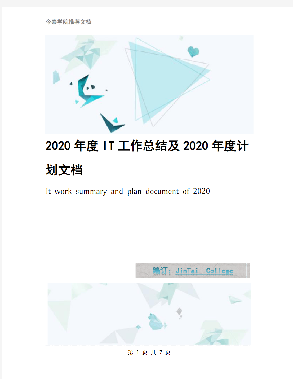 2020年度IT工作总结及2020年度计划文档