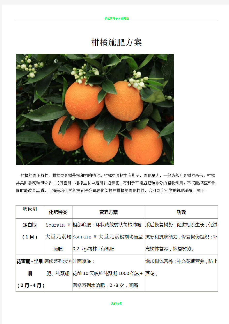 柑橘施肥方案