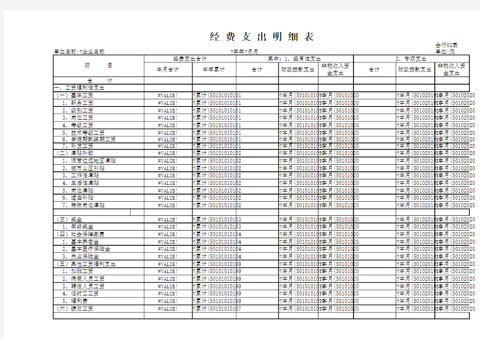 行政经费支出明细表