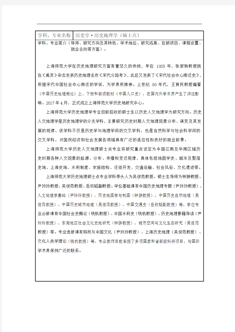 2021年上海师范大学研究生060202历史地理学