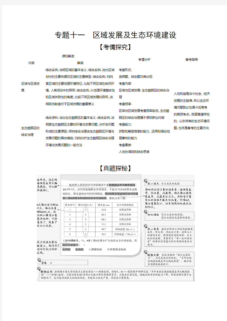 高中地理复习专题十一《区域发展及生态环境建设》练习题附解析