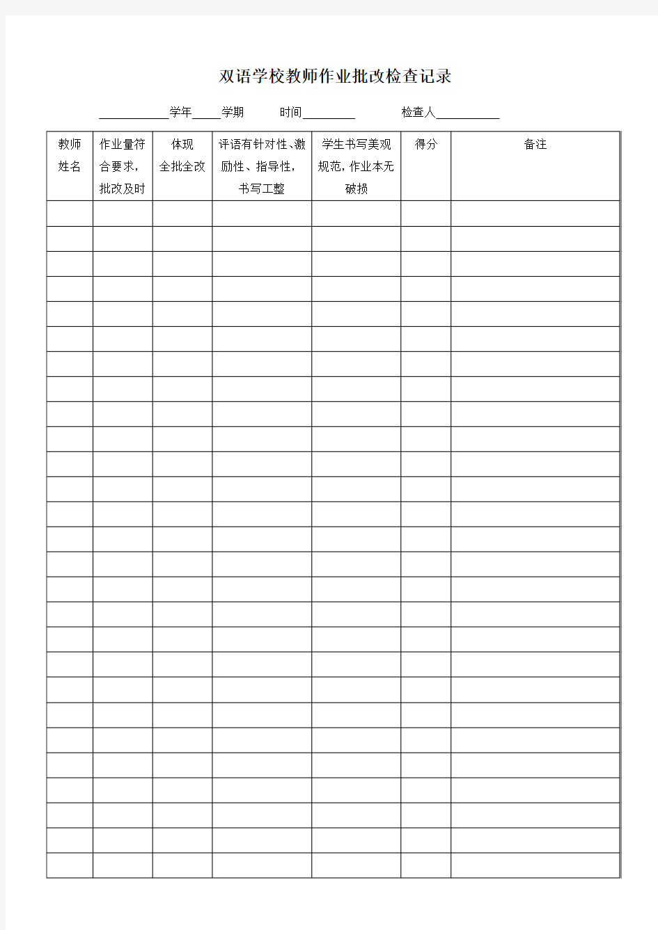 (完整版)教师作业批改情况检查表