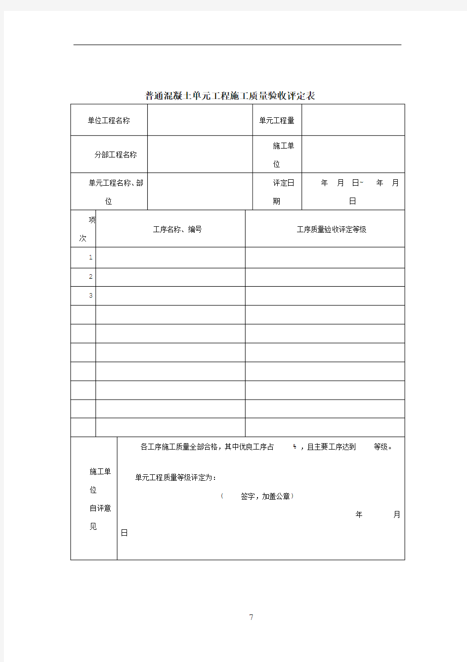 1普通混凝土单元工程施工质量验收评定表