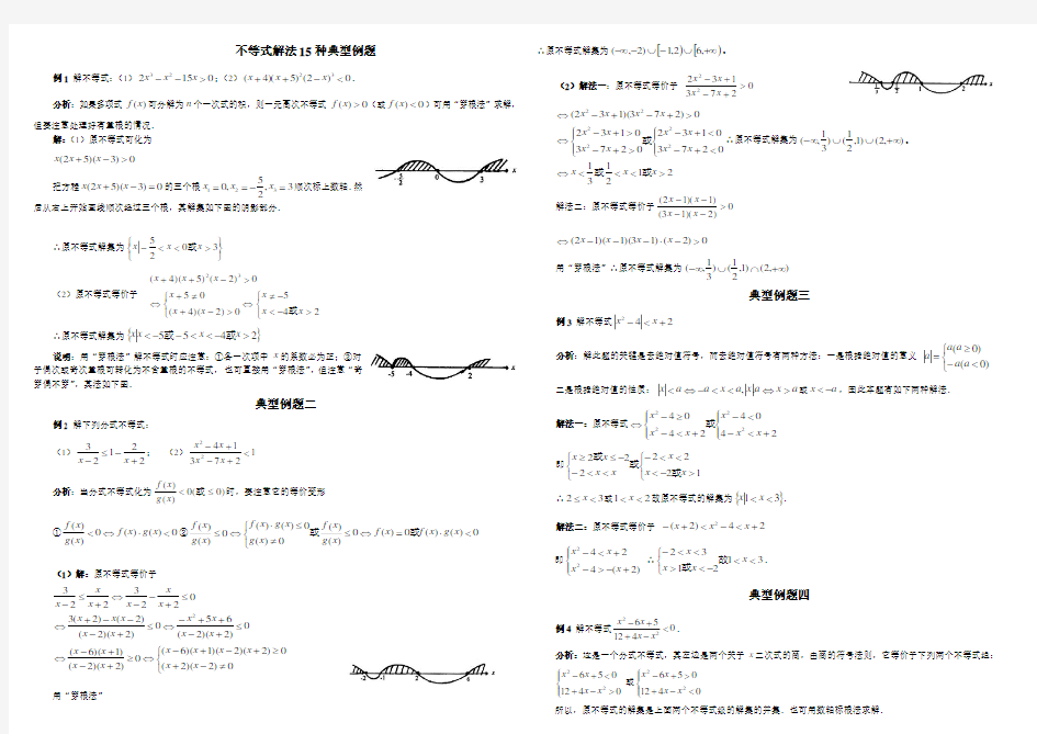 高中数学不等式解法15种典型例题