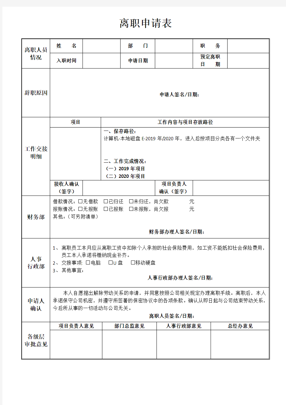 工作交接清单模板