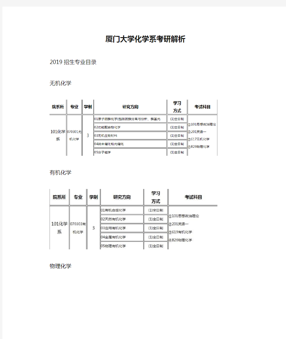 厦门大学化学系考研解析