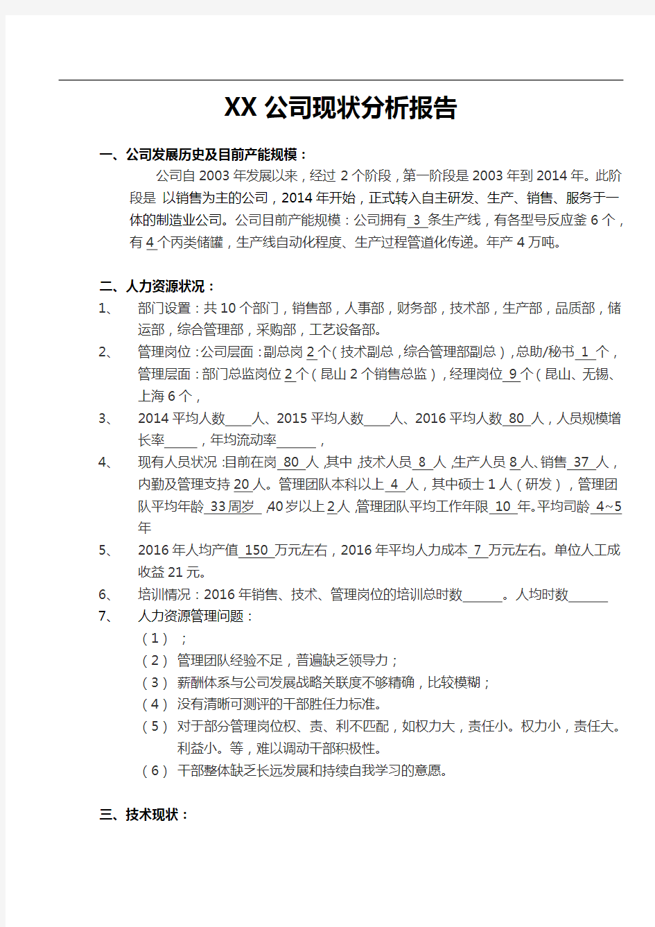 公司现状分析报告