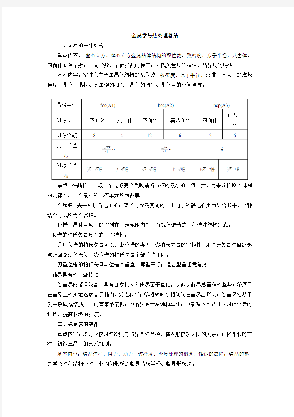 (完整版)材料科学基础知识点总结剖析