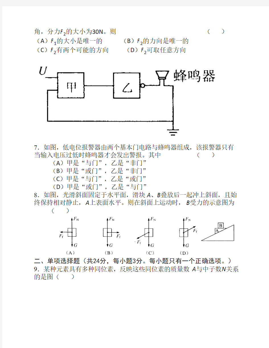 2012上海高考物理试卷