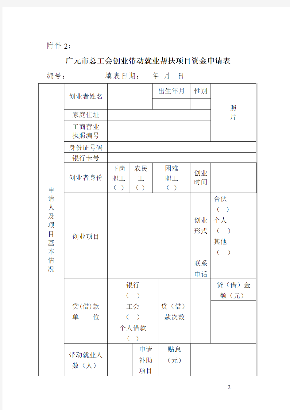 创业带动就业帮扶项目情况登记表