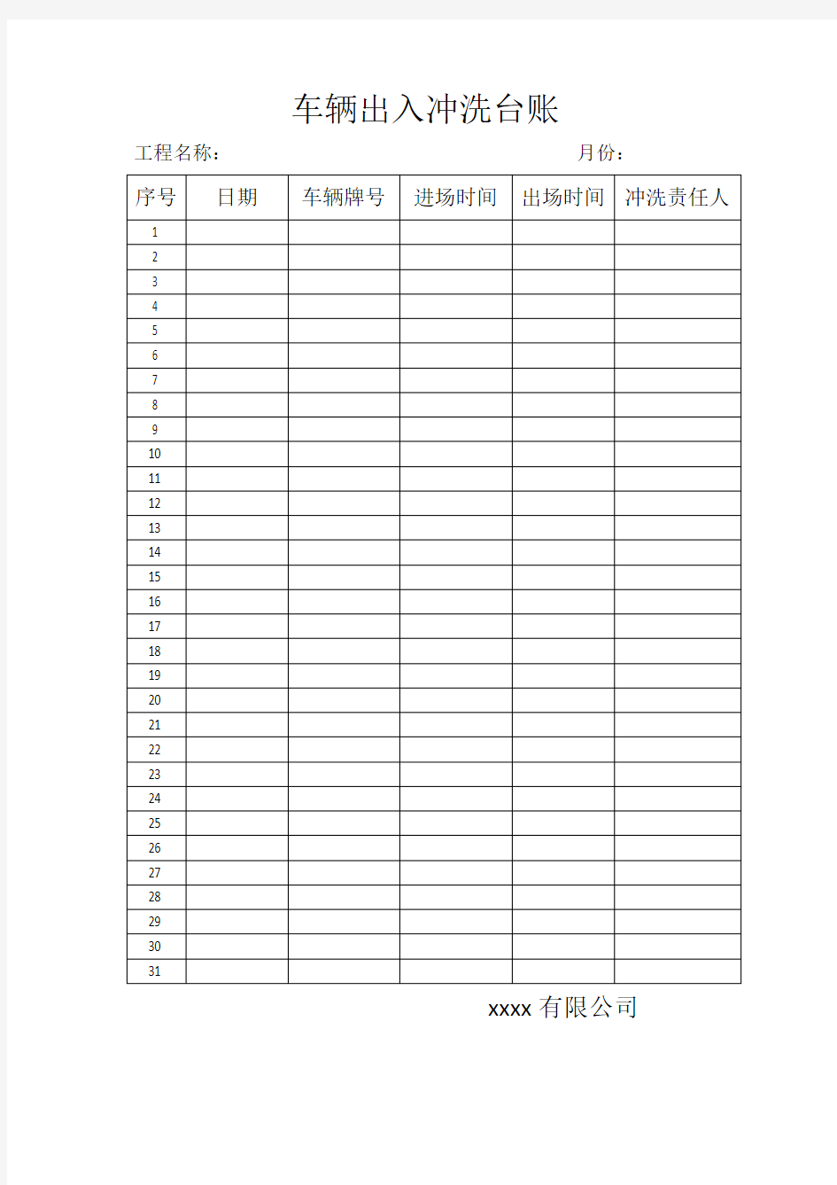 车辆处入冲洗台账