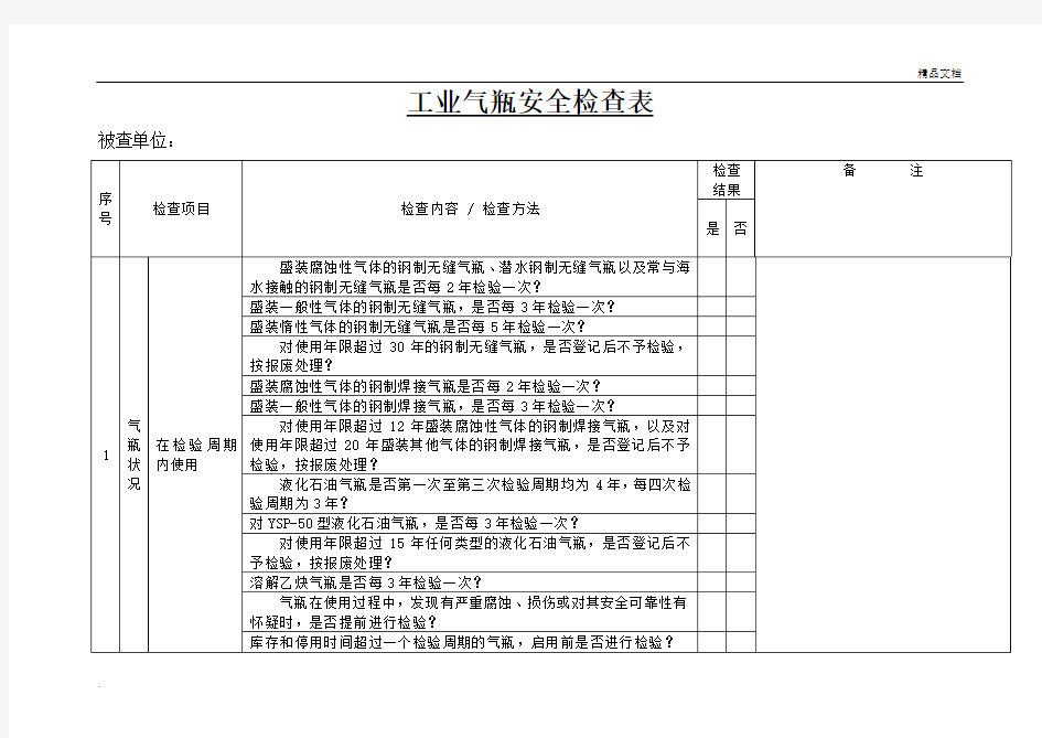 设备设施安全检查表大全