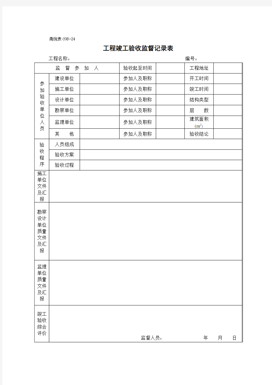 工程竣工验收监督记录表