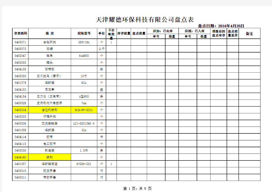 盘点记录表