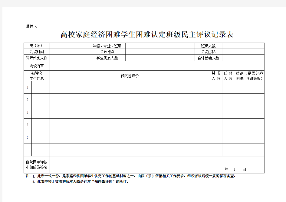 班级民主评议表