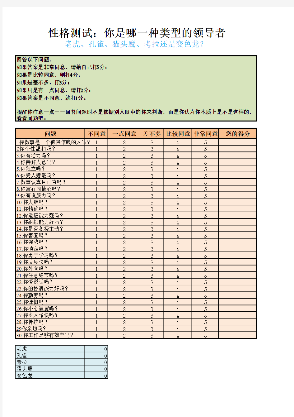 领导风格测试