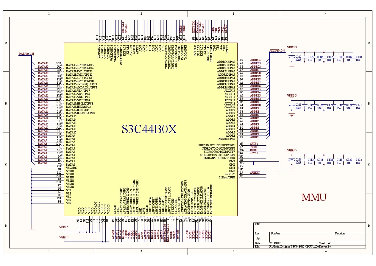 重庆大学本科课程设计-S3C44B0X最小系统原理图完整版