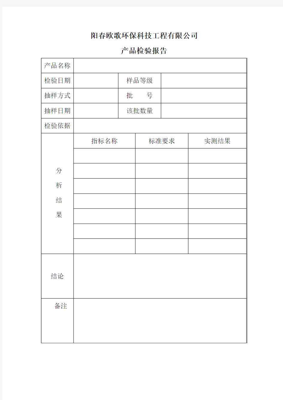 产品检验报告模板