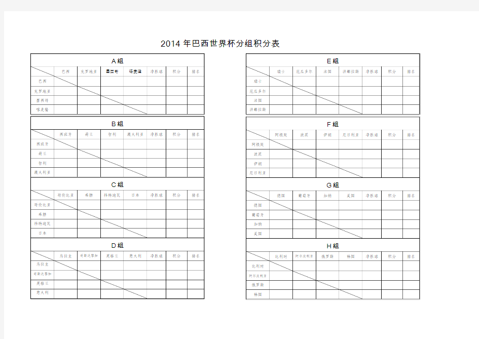 世界杯小组赛积分表