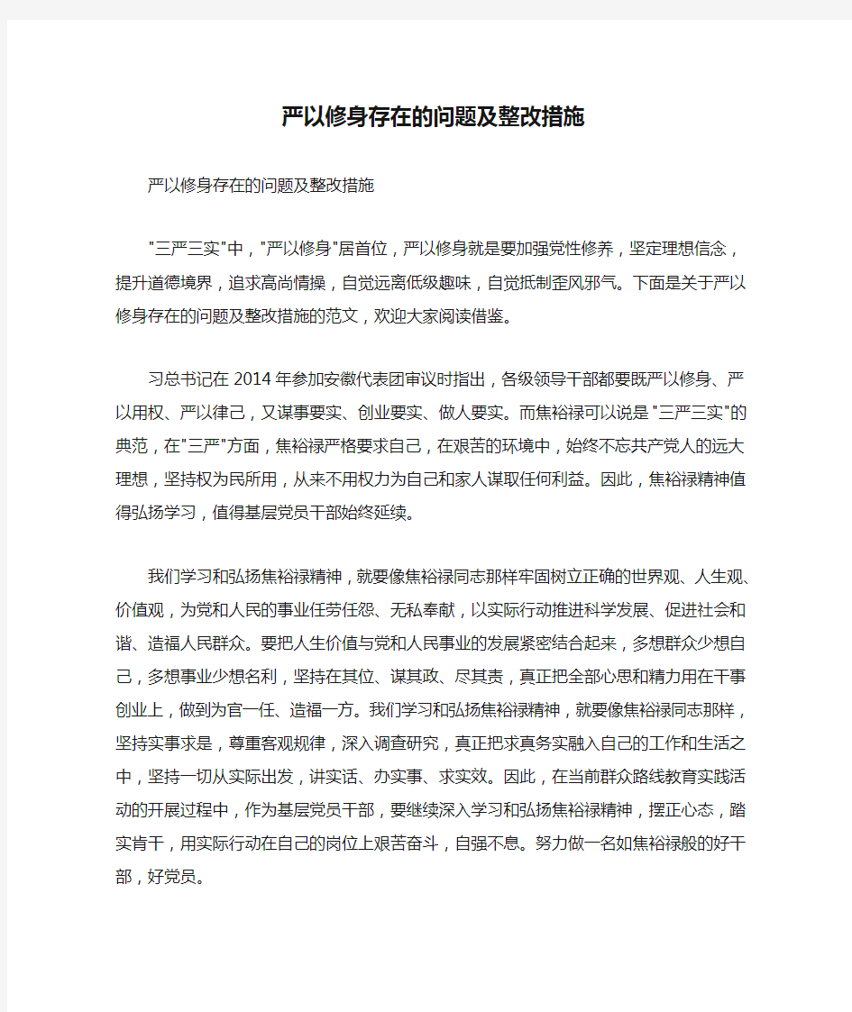 严以修身存在的问题及整改措施