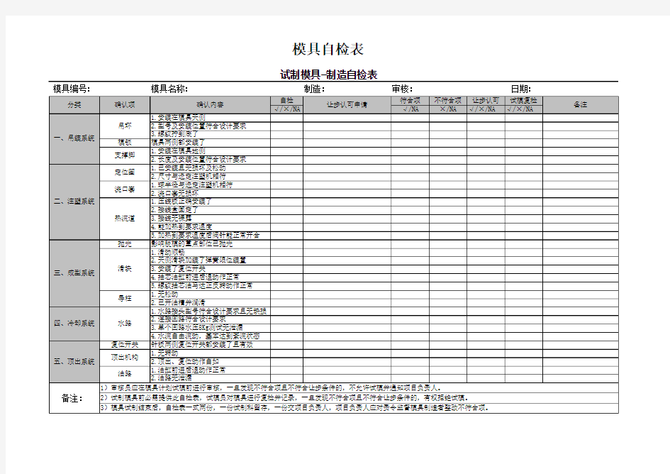 模具自检表