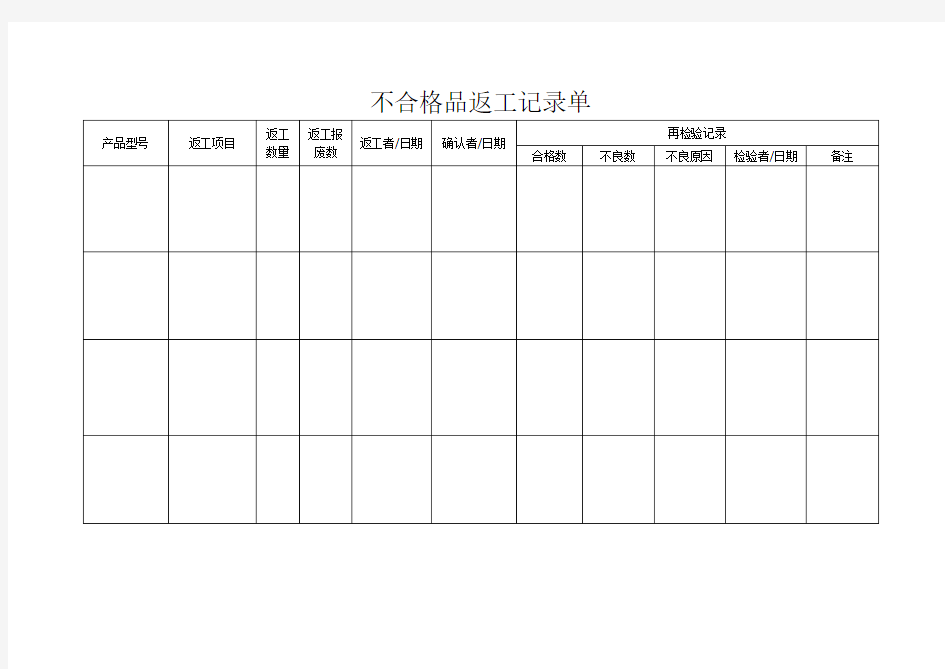 不合格品返工记录单