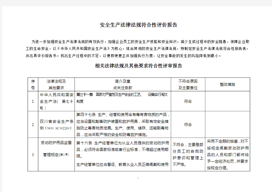 法律法规符合性评价报告