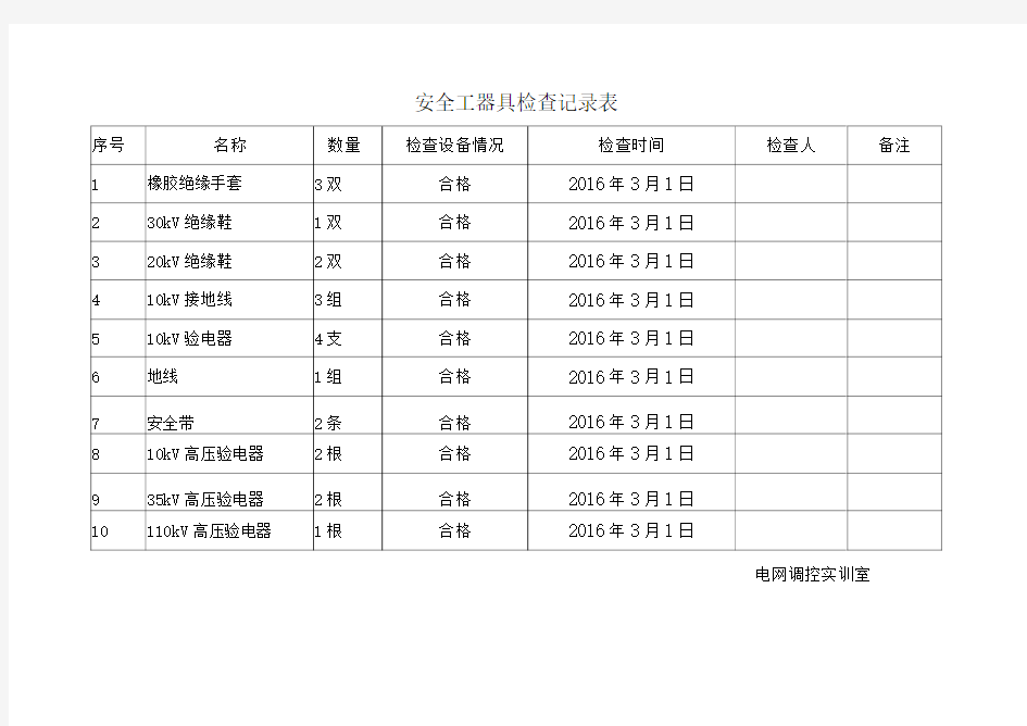 安全工器具检查记录