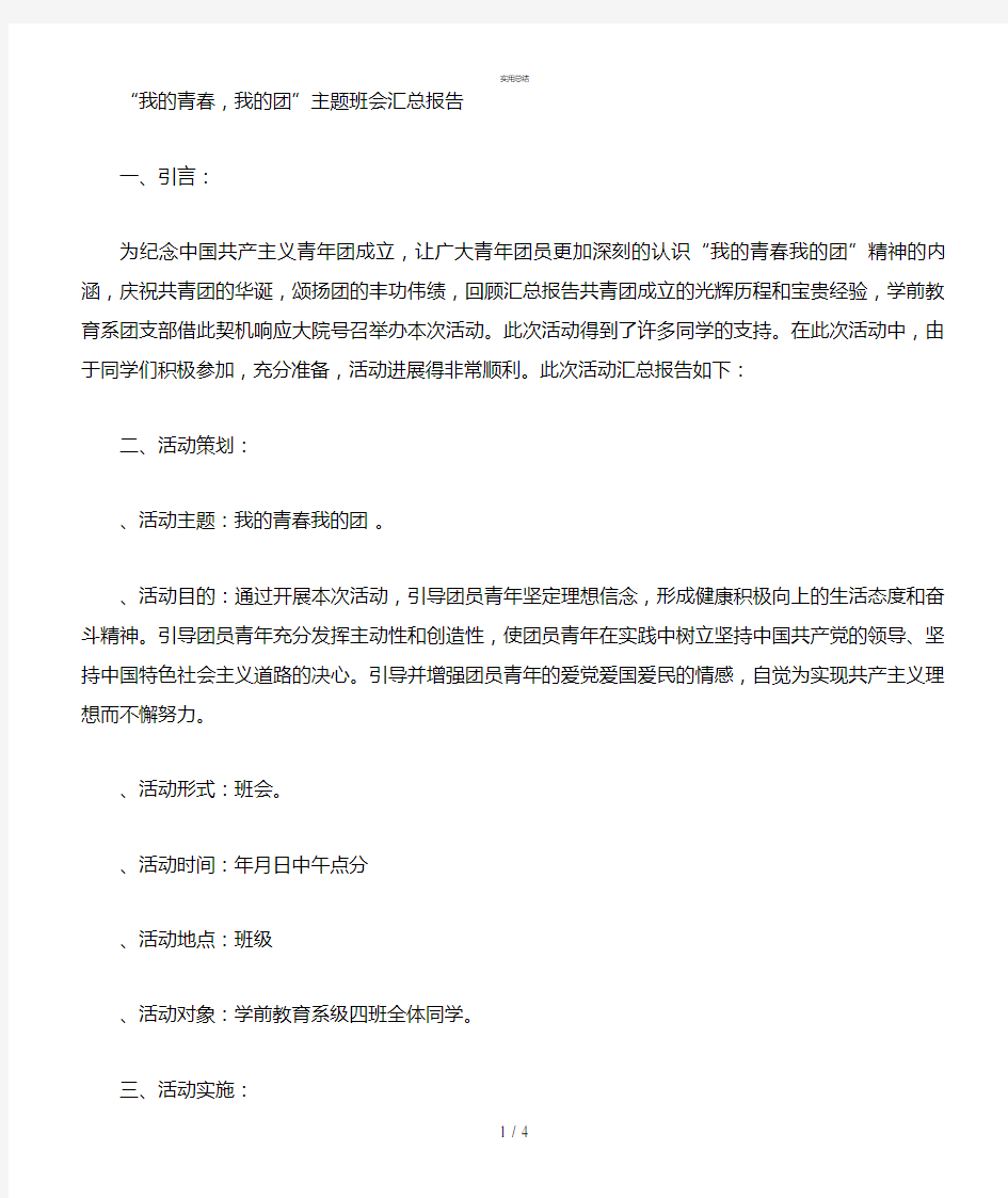 我的青春,我的团主题班会总结