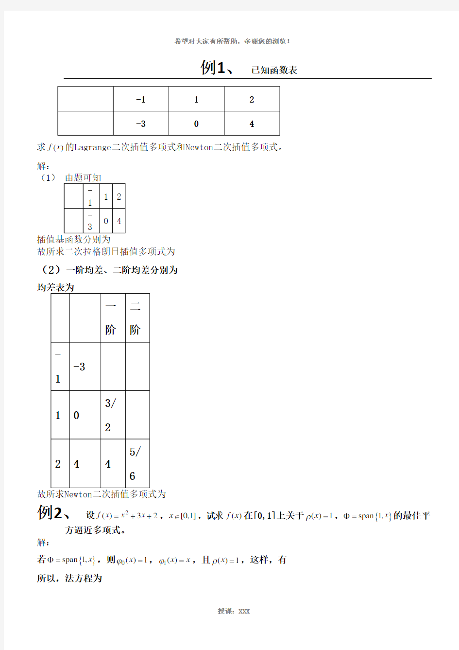 数值分析整理版试题及答案