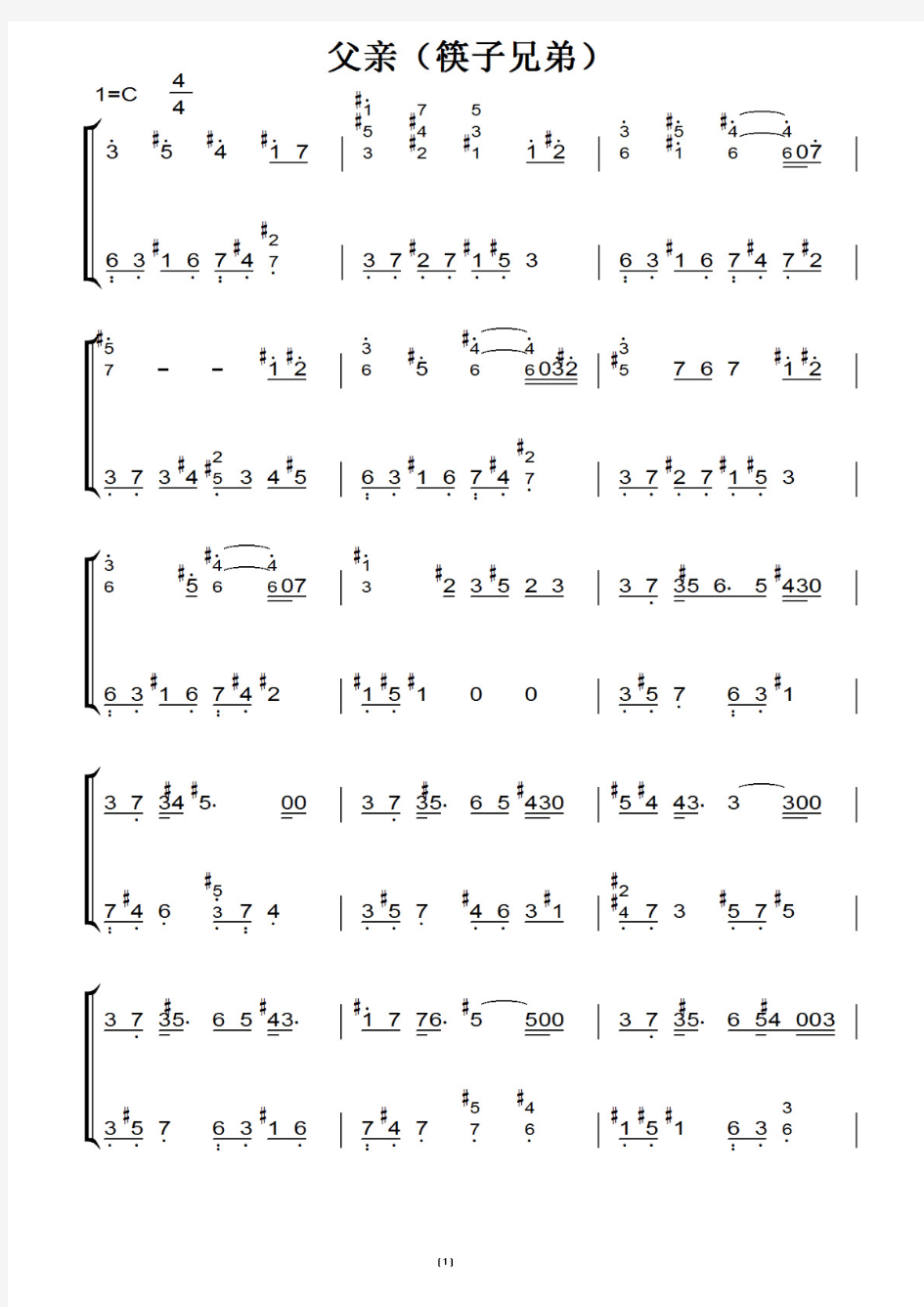 父亲(筷子兄弟)C大调 钢琴谱 钢琴双手简谱 钢琴简谱.pdf