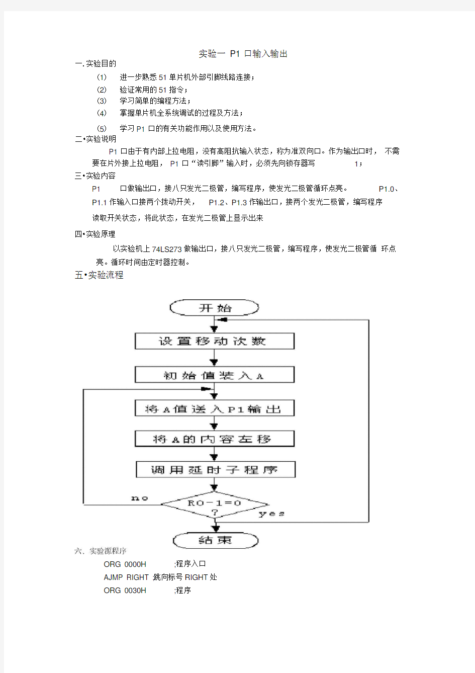 P1口输入输出实验