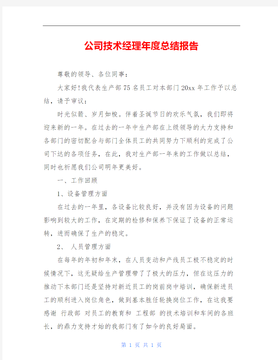 公司技术经理年度总结报告