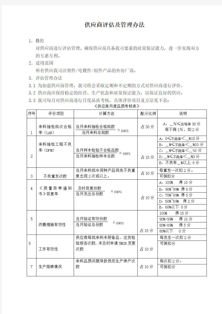 供应商评估及管理办法