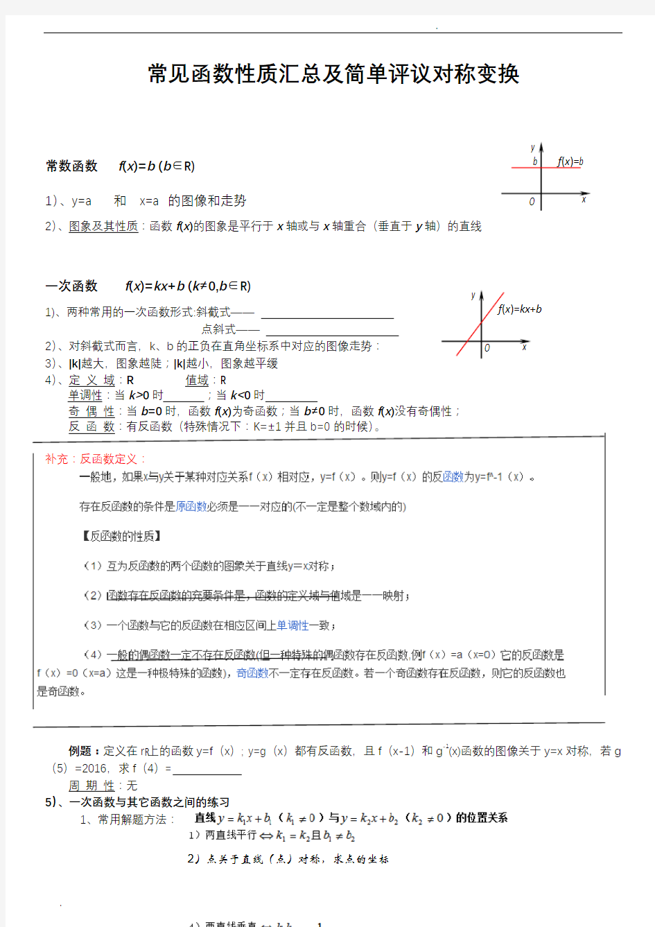 高中的常见函数图像及基本性质