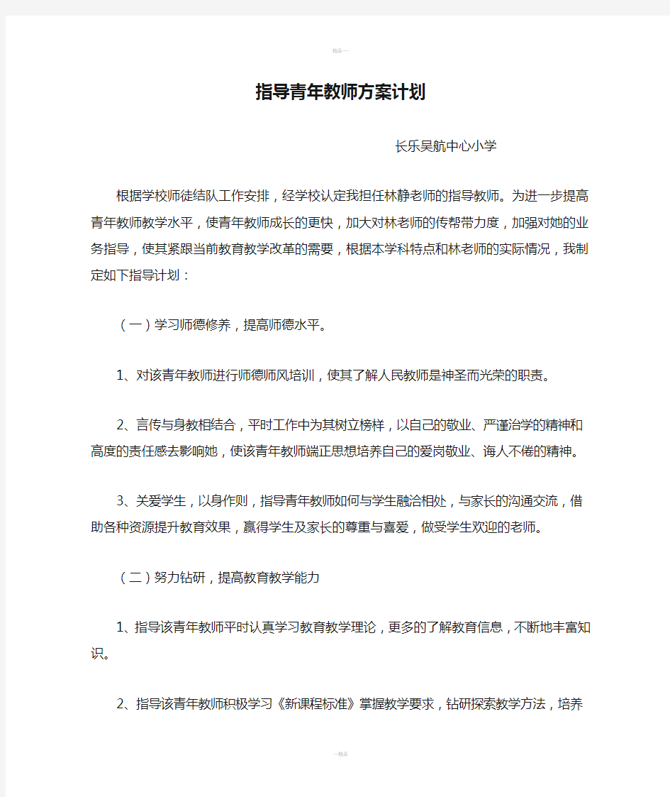 指导青年教师方案计划