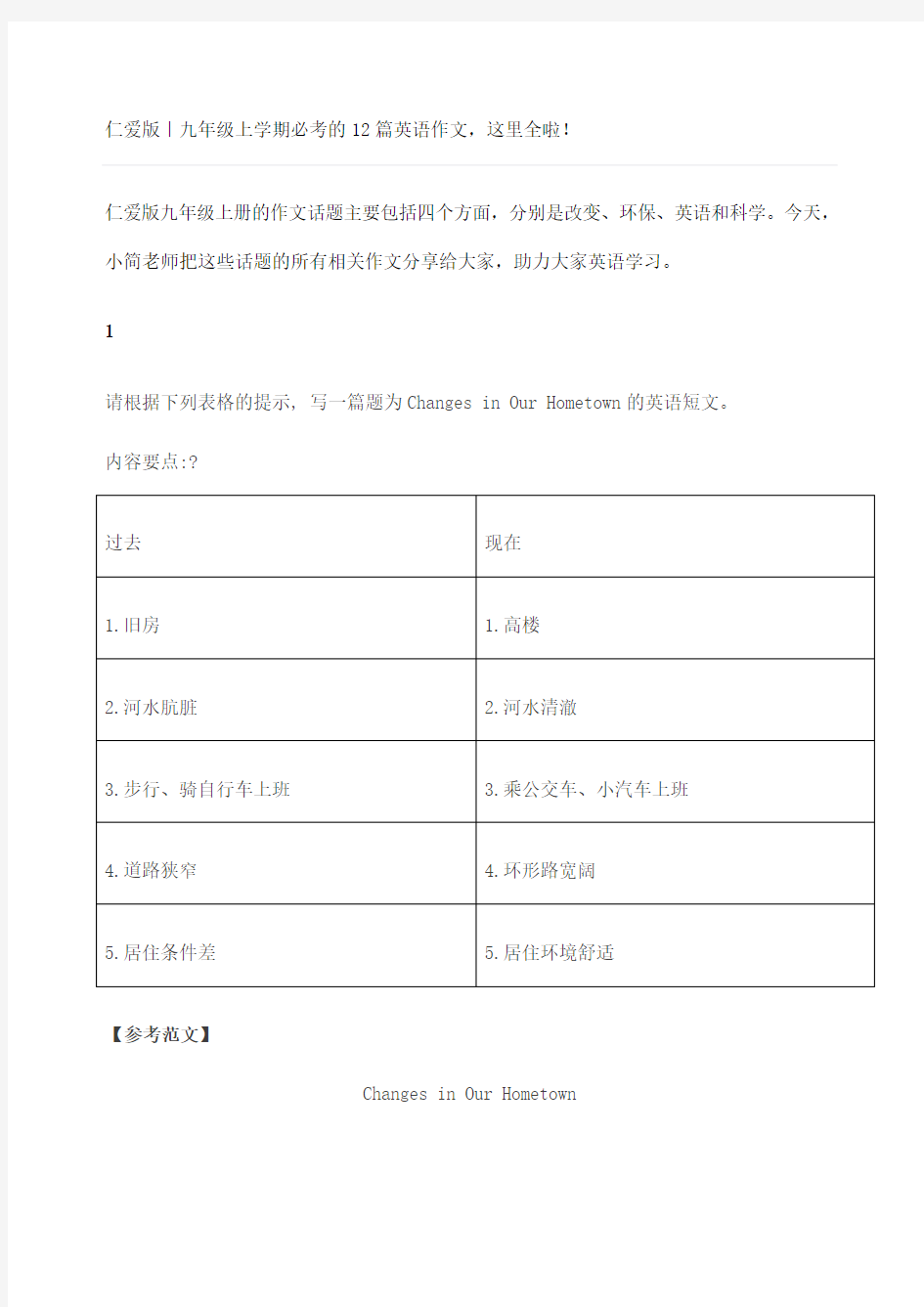 仁爱版九年级上学期必考的篇英语作文