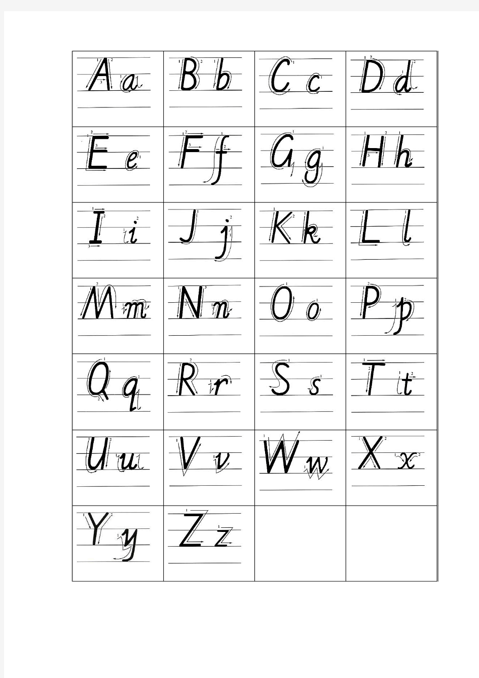 26个英文字母书写标准及练习