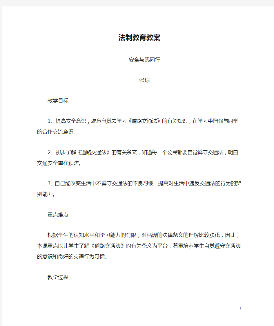 法制教育教案安全与我同行