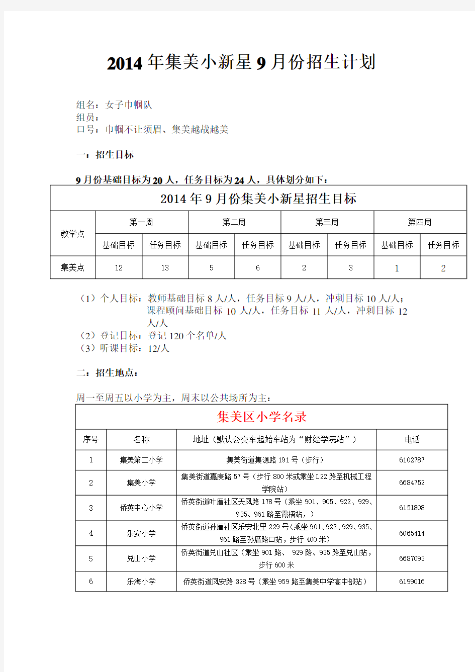 英语培训机构招生计划