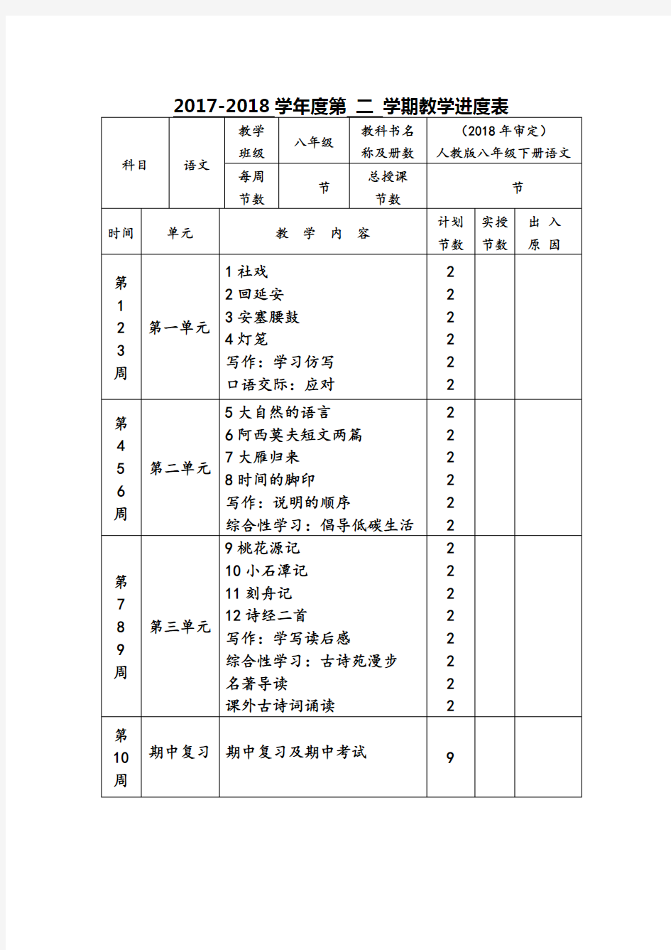 2018新版部编版八年级下册语文教案(全册)