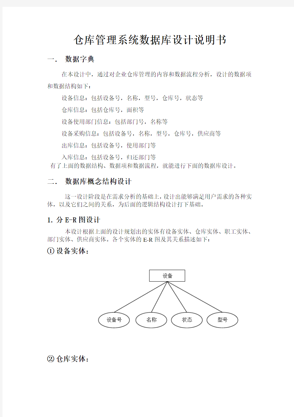 仓库管理系统数据库设计说明书