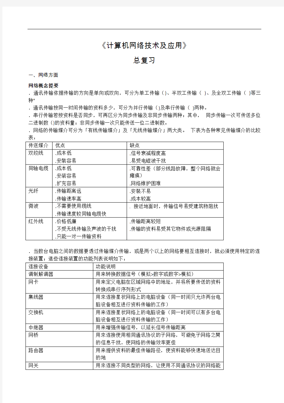 《计算机网络技术及应用》复习资料