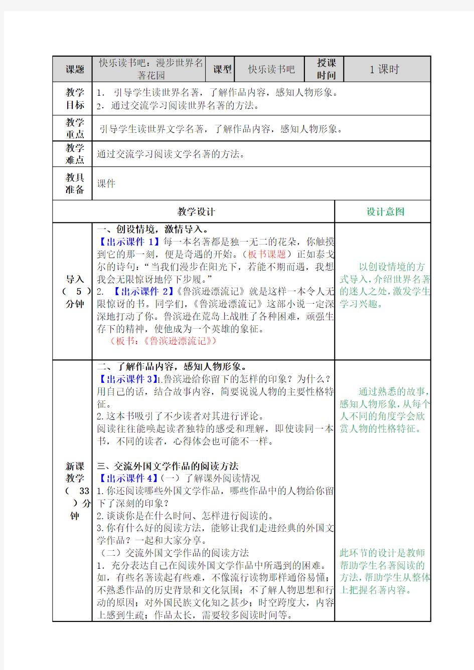 最新统编版六年级语文下册快乐读书吧 表格式教案设计(含反思+备课素材+课堂和课外作业及答案 )