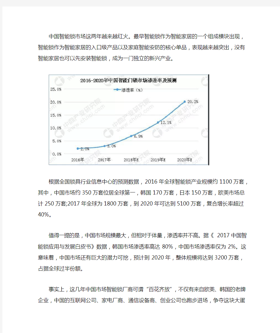 全球智能锁行情分析及发展趋势