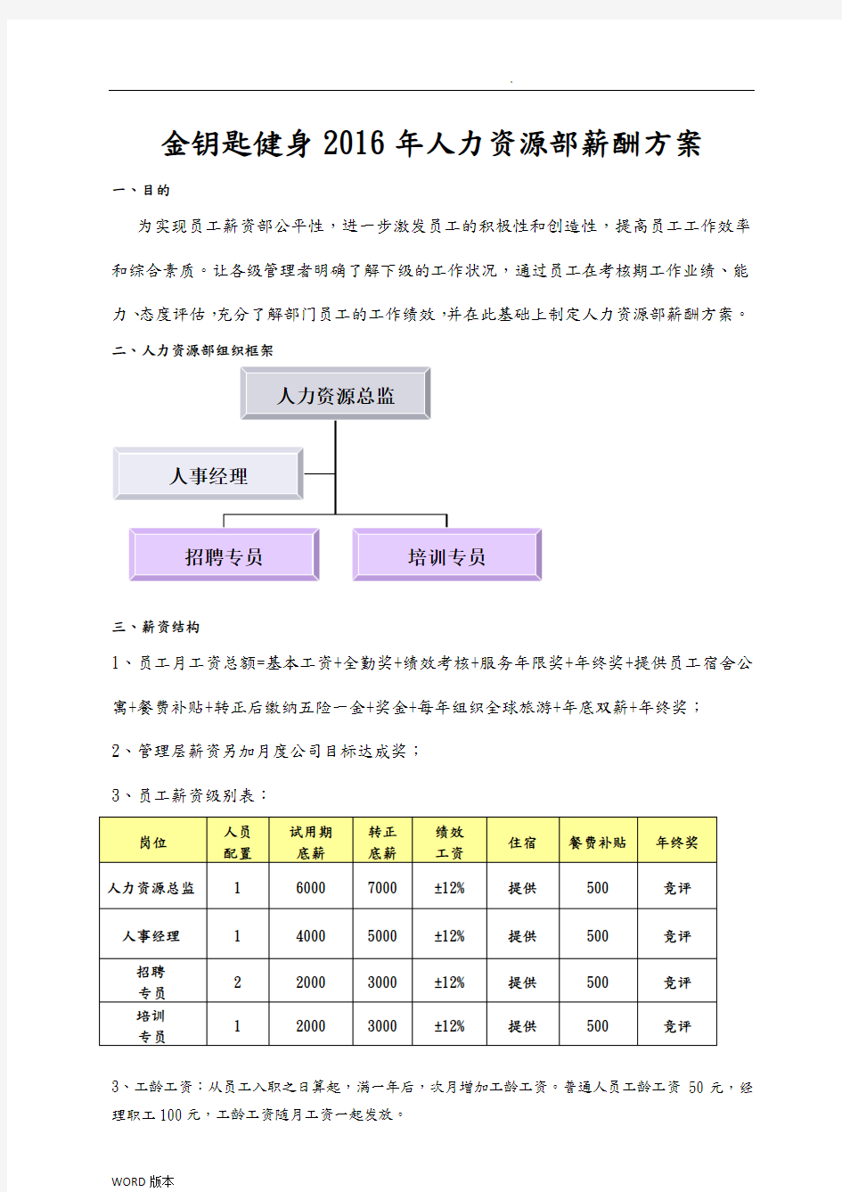 人力资源部薪酬方案